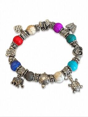 Howlite Animal Charm Beaded Stretch Bracelet